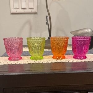 Set of Colorful Vintage Glass Candle Holders